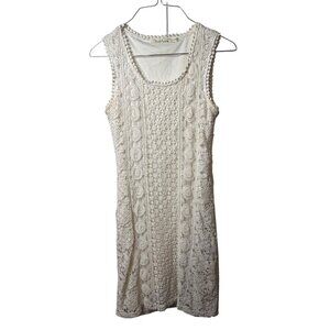 Solitaire Womens Small White Crochet Lace Sleeveless Mini Dress Lined Boho Chic